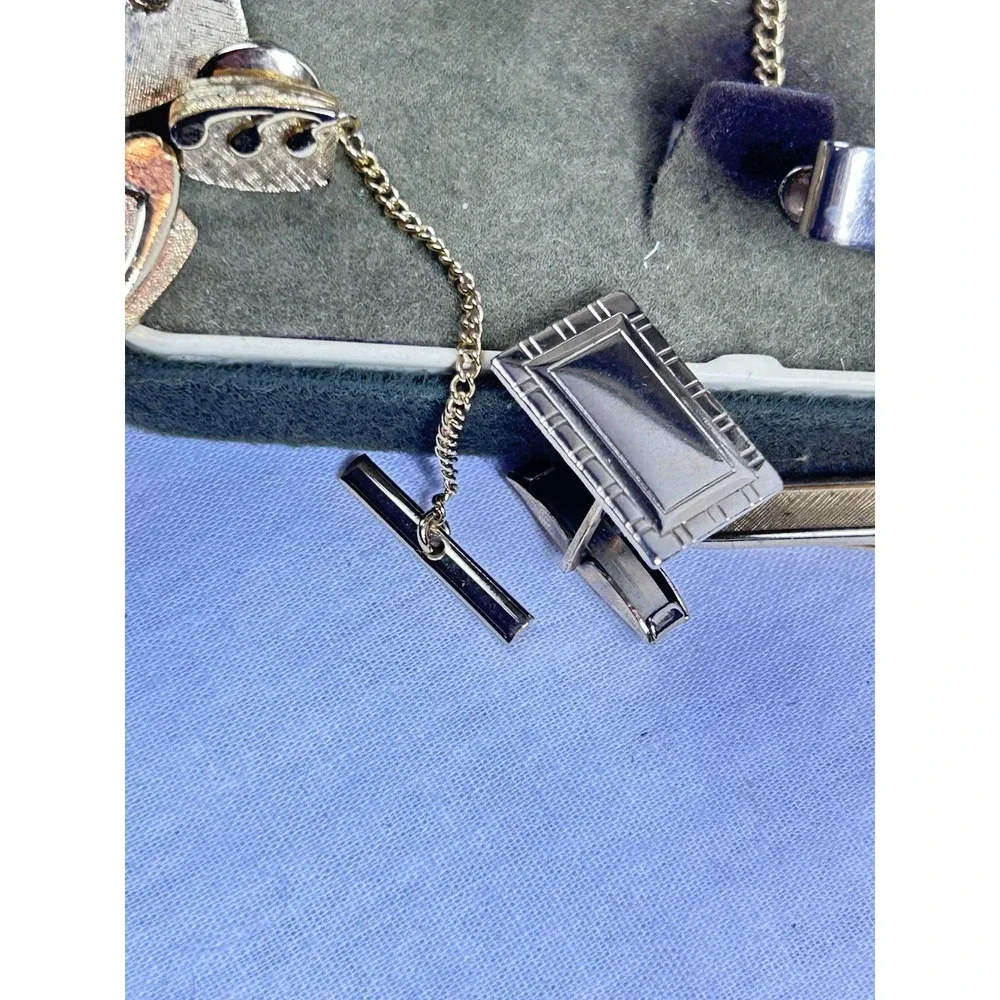 Vtg Cufflinks And Tie Bars Lot Gold And Silver Tone x9